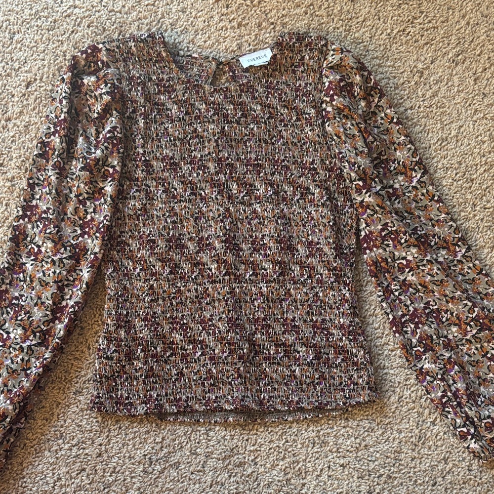 Evereve Burgundy and Cream Floral Blouse
